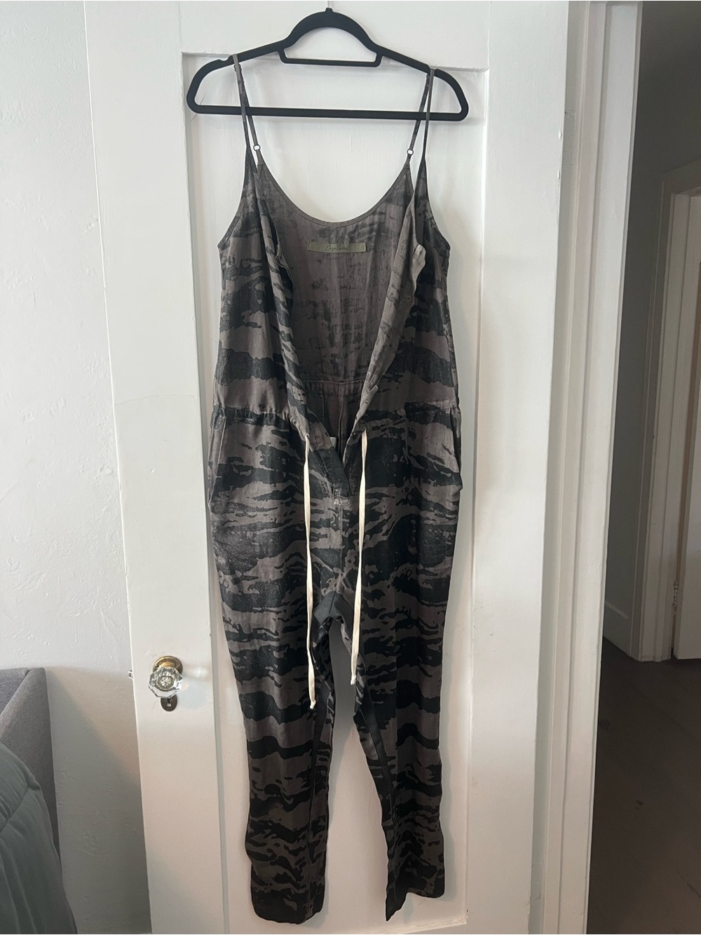 Enza Costa Gray & Black Sleeveless Drawstring Jumpsuit